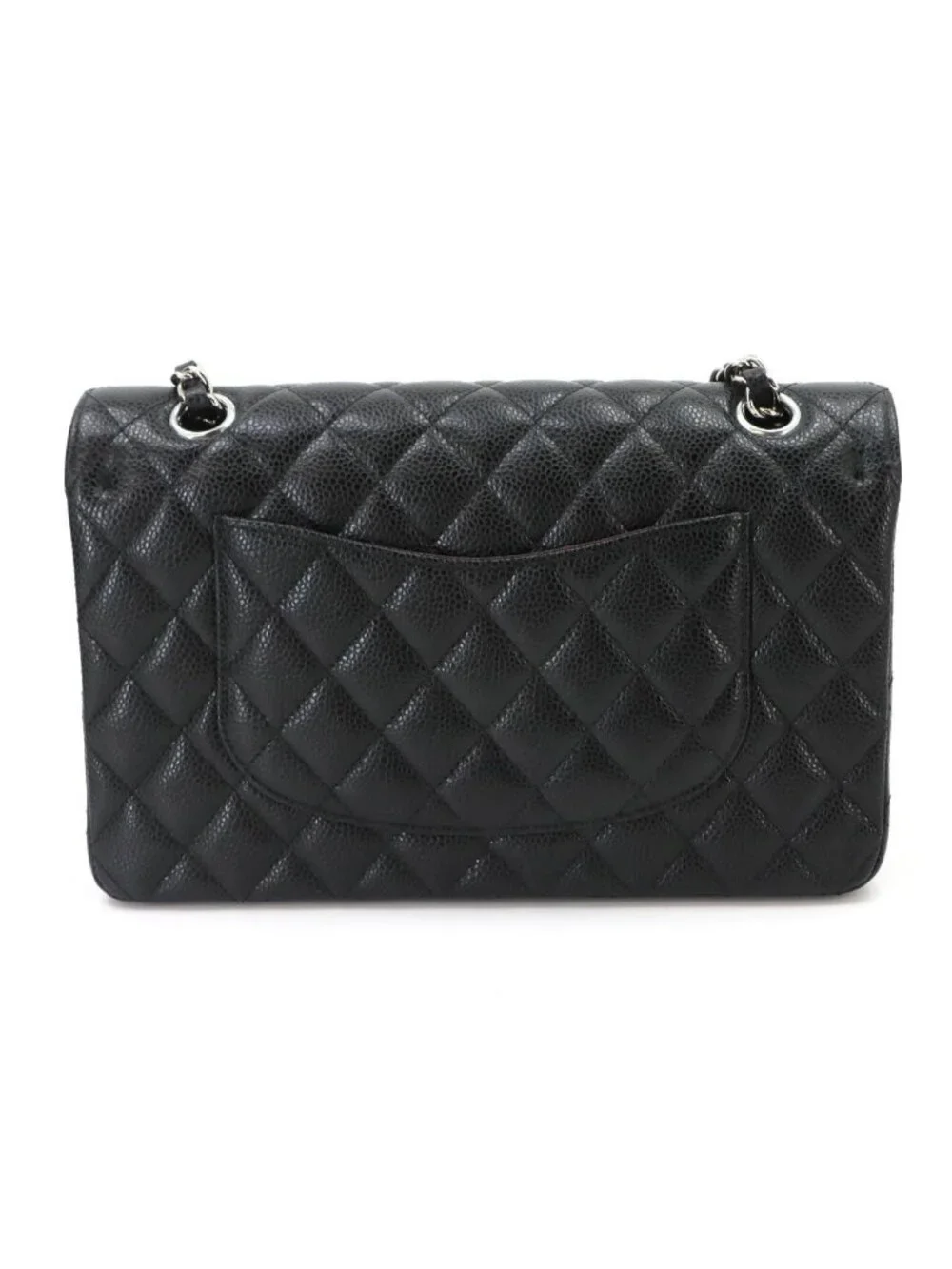 Chanel Quilted 25 Chain Shoulder Bag Caviar Leather Black Silver